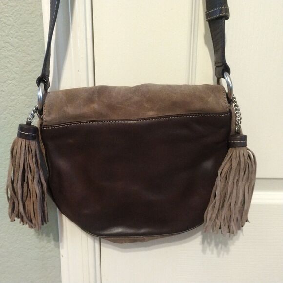 Michael Kors Elyse Suede Leather Saddle Brown Dune Crossbody Bag Purse Handbag - Picture 4 of 9